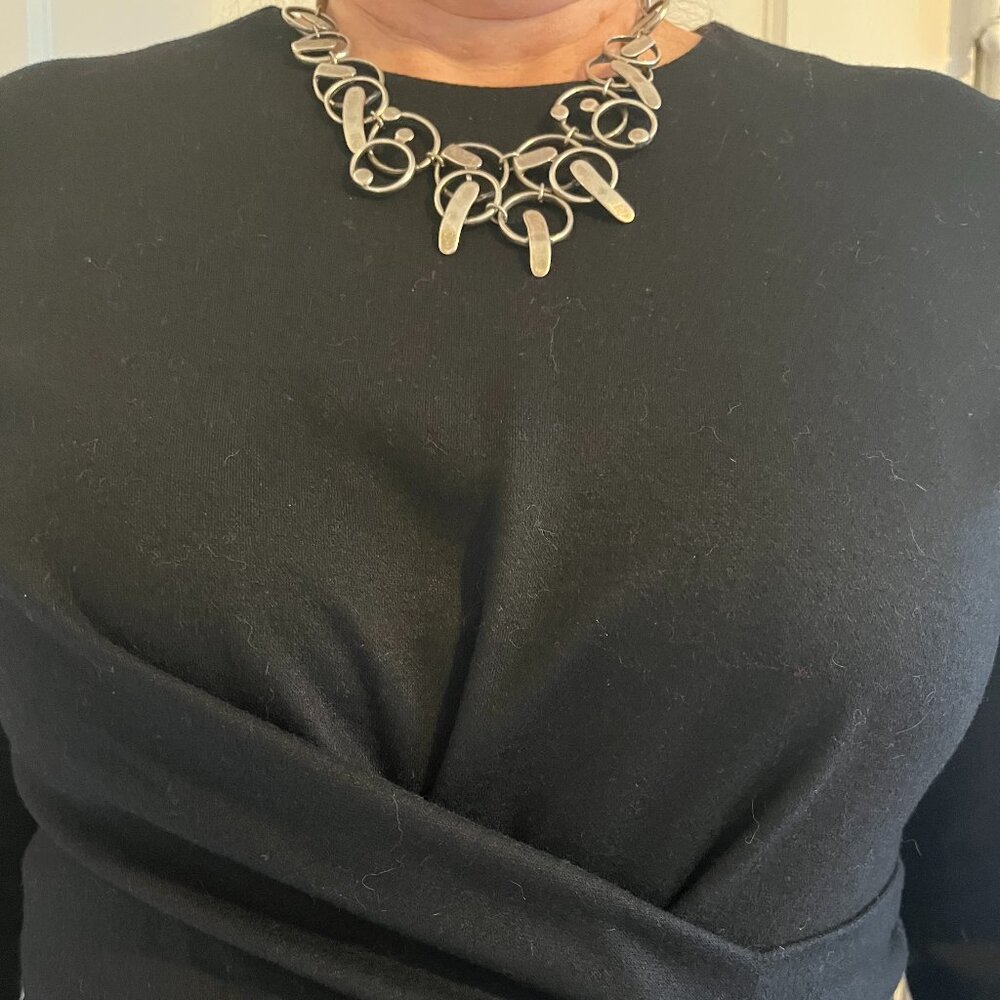 Black dress, light wool, front crossover detail